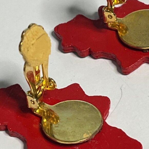 VTG Jeff Lieb Holiday Poinsettia Wooden Clip On Earrings Christmas1.75"x1" - Picture 14 of 14